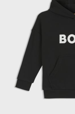 Kids' cotton-blend hoodie with contrast logo, Black