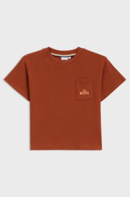 T-shirt per bambini dalla vestibilit&agrave; comoda in cotone con grafica ricamata, Arancione scuro