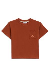 Kids' loose-fit T-shirt in cotton with embroidered artwork, Dark Orange