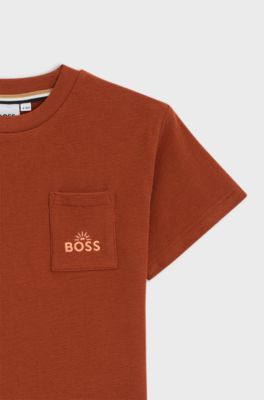 Kids' loose-fit T-shirt in cotton with embroidered artwork, Dark Orange