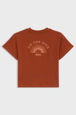 T-shirt per bambini dalla vestibilit&agrave; comoda in cotone con grafica ricamata, Arancione scuro