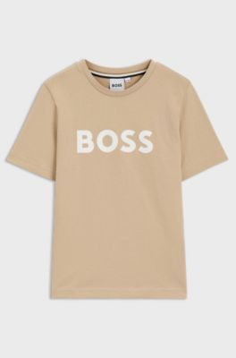 Kids' T-shirt in cotton with logo print, Beige