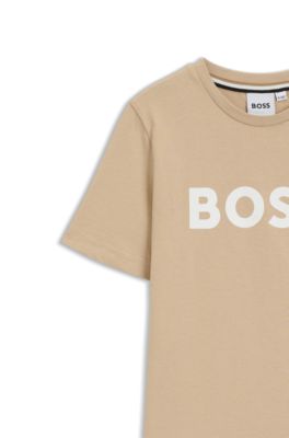 T-shirt per bambini in cotone con logo stampato, Beige