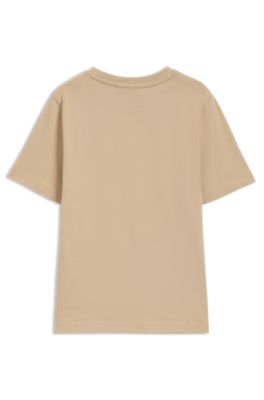 T-shirt per bambini in cotone con logo stampato, Beige