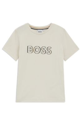 Slim-Fit Kids-T-Shirt aus Baumwolle mit Logo-Print, Hellbeige