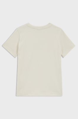 T-shirt per bambini slim fit in cotone con logo stampato, Beige chiaro