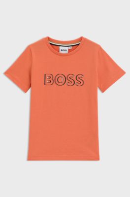 Camiseta slim fit de algod&oacute;n para ni&ntilde;os con logo estampado, Naranja