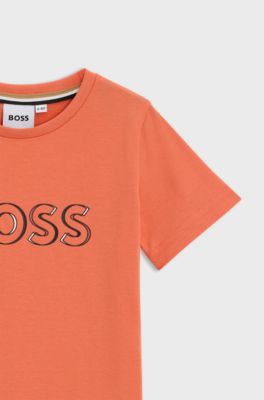 Camiseta slim fit de algod&oacute;n para ni&ntilde;os con logo estampado, Naranja