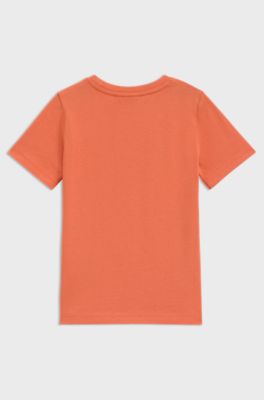 Camiseta slim fit de algod&oacute;n para ni&ntilde;os con logo estampado, Naranja