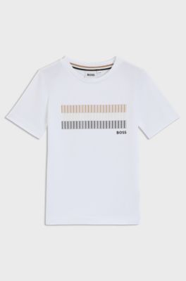 Camiseta de algod&oacute;n slim fit para ni&ntilde;os con estampado de rayas de la marca, Blanco