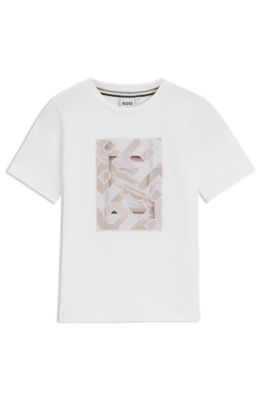 Kids' T-shirt in cotton with monogram artwork, White