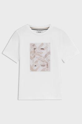 Kids' T-shirt in cotton with monogram artwork, White