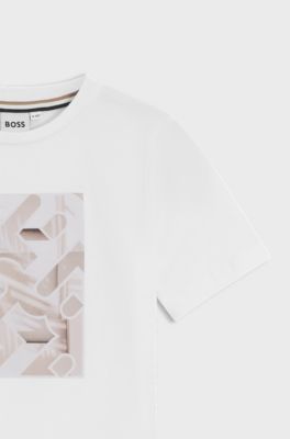 Kids' T-shirt in cotton with monogram artwork, White