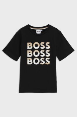 Kids' T-shirt in cotton with gradient-effect triple logos, Black