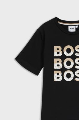 Kids' T-shirt in cotton with gradient-effect triple logos, Black
