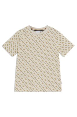 T-shirt per bambini slim fit in cotone con monogramma stampato, Beige chiaro