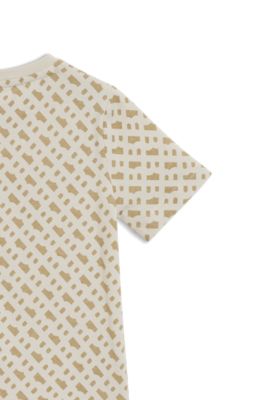 T-shirt per bambini slim fit in cotone con monogramma stampato, Beige chiaro