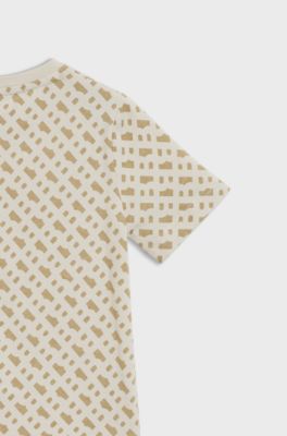 Kids' slim-fit T-shirt in cotton with monogram print, Light Beige