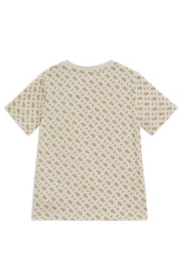 T-shirt per bambini slim fit in cotone con monogramma stampato, Beige chiaro
