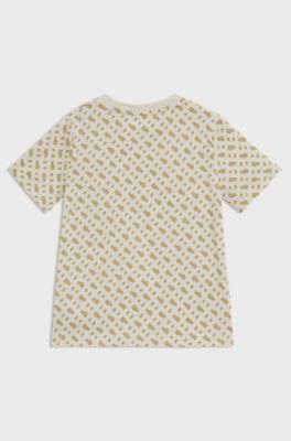 Kids' slim-fit T-shirt in cotton with monogram print, Light Beige