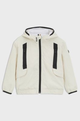 Giacca a vento con cappuccio per bambini in tessuto seersucker, Beige chiaro