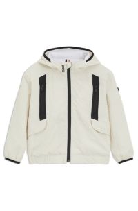 Windjack voor kinderen met capuchon in seersucker materiaal, Lichtbeige