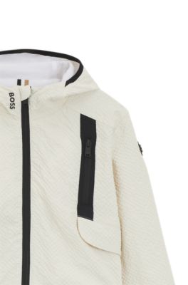 Giacca a vento con cappuccio per bambini in tessuto seersucker, Beige chiaro