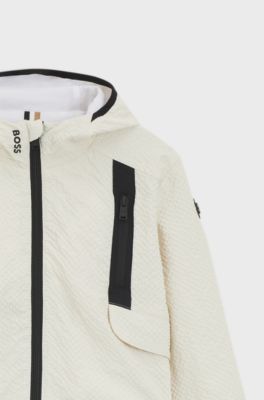 Kids' hooded windbreaker jacket in seersucker fabric, Light Beige