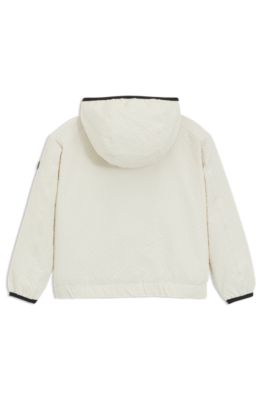 Giacca a vento con cappuccio per bambini in tessuto seersucker, Beige chiaro