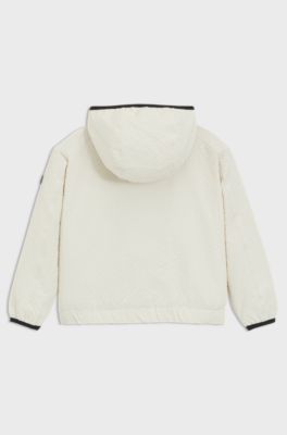 Giacca a vento con cappuccio per bambini in tessuto seersucker, Beige chiaro