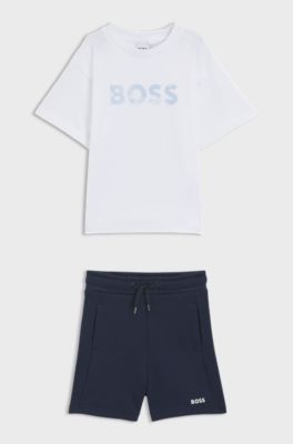 Kids' shorts and T-shirt set with logo prints, White