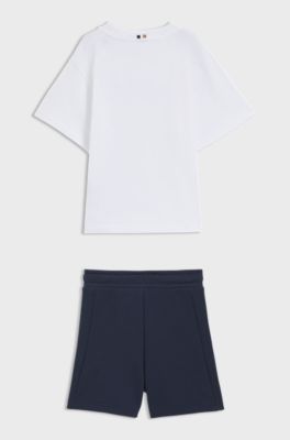Kids' shorts and T-shirt set with logo prints, White