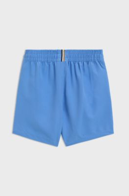 Kids' swim shorts in peached fabric with logo print, Blue