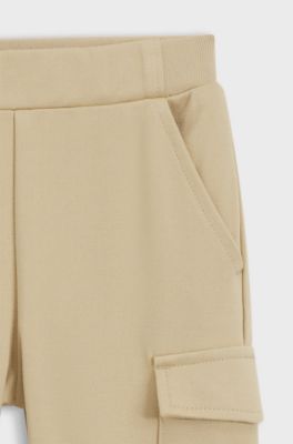 Kids' cargo trousers in stretch piqu&eacute;, Beige