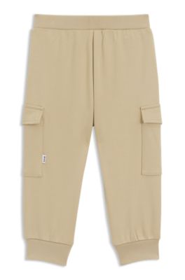 Kids' cargo trousers in stretch piqu&eacute;, Beige