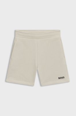 Kids-Fleece-Shorts aus Baumwoll-Mix mit Logo-Print, Hellbeige
