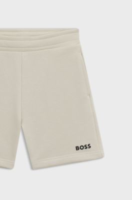 Kids-Fleece-Shorts aus Baumwoll-Mix mit Logo-Print, Hellbeige