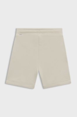 Kids-Fleece-Shorts aus Baumwoll-Mix mit Logo-Print, Hellbeige