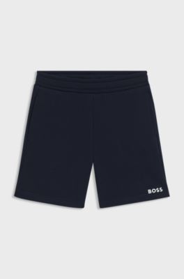Shorts voor kinderen van fleece van katoenmix met logoprint, Donkerblauw