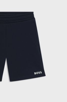 Kids' shorts in cotton-blend fleece with logo print, Dark Blue