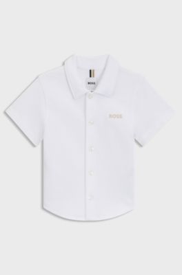 Kids' regular-fit shirt in cotton with embroidered logo, White
