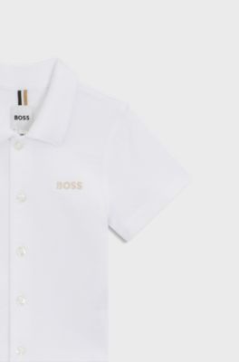Kids' regular-fit shirt in cotton with embroidered logo, White