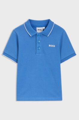 Kids' polo shirt in cotton piqu&eacute; with logo print, Blue