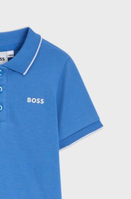 Polo en piqu&eacute; de coton &agrave; logo imprim&eacute; pour enfant, Bleu