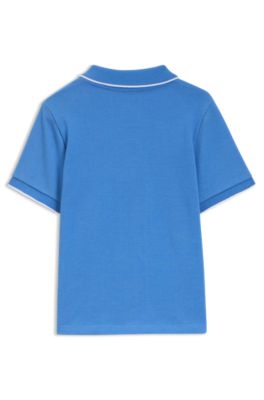 Kids' polo shirt in cotton piqu&eacute; with logo print, Blue