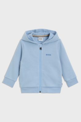 Kids' cotton-blend zip-up hoodie with logo print, Light Blue