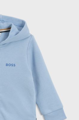 Kids' cotton-blend zip-up hoodie with logo print, Light Blue