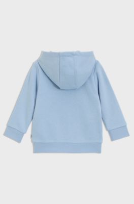 Kids' cotton-blend zip-up hoodie with logo print, Light Blue