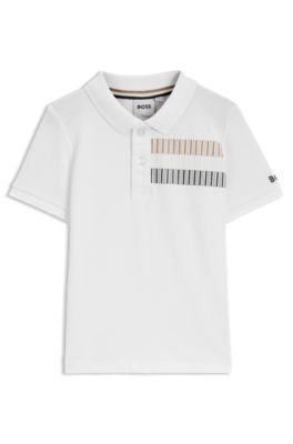 Kids' polo shirt in stretch cotton with signature stripes, White