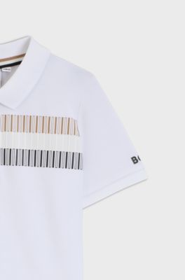 Kids' polo shirt in stretch cotton with signature stripes, White